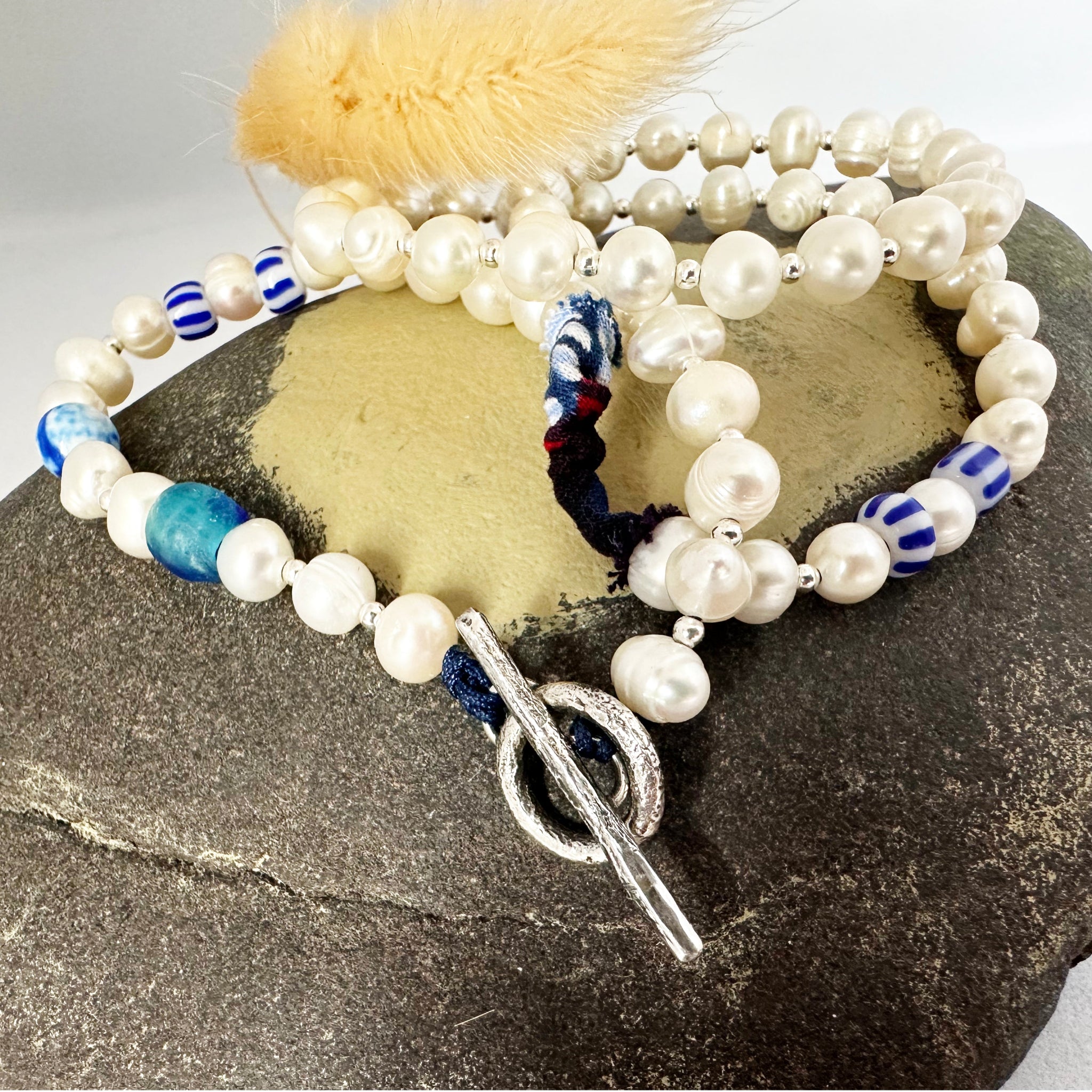 "Collier perles de culture Kadia - argent 925 perles africaines wax artisanal"