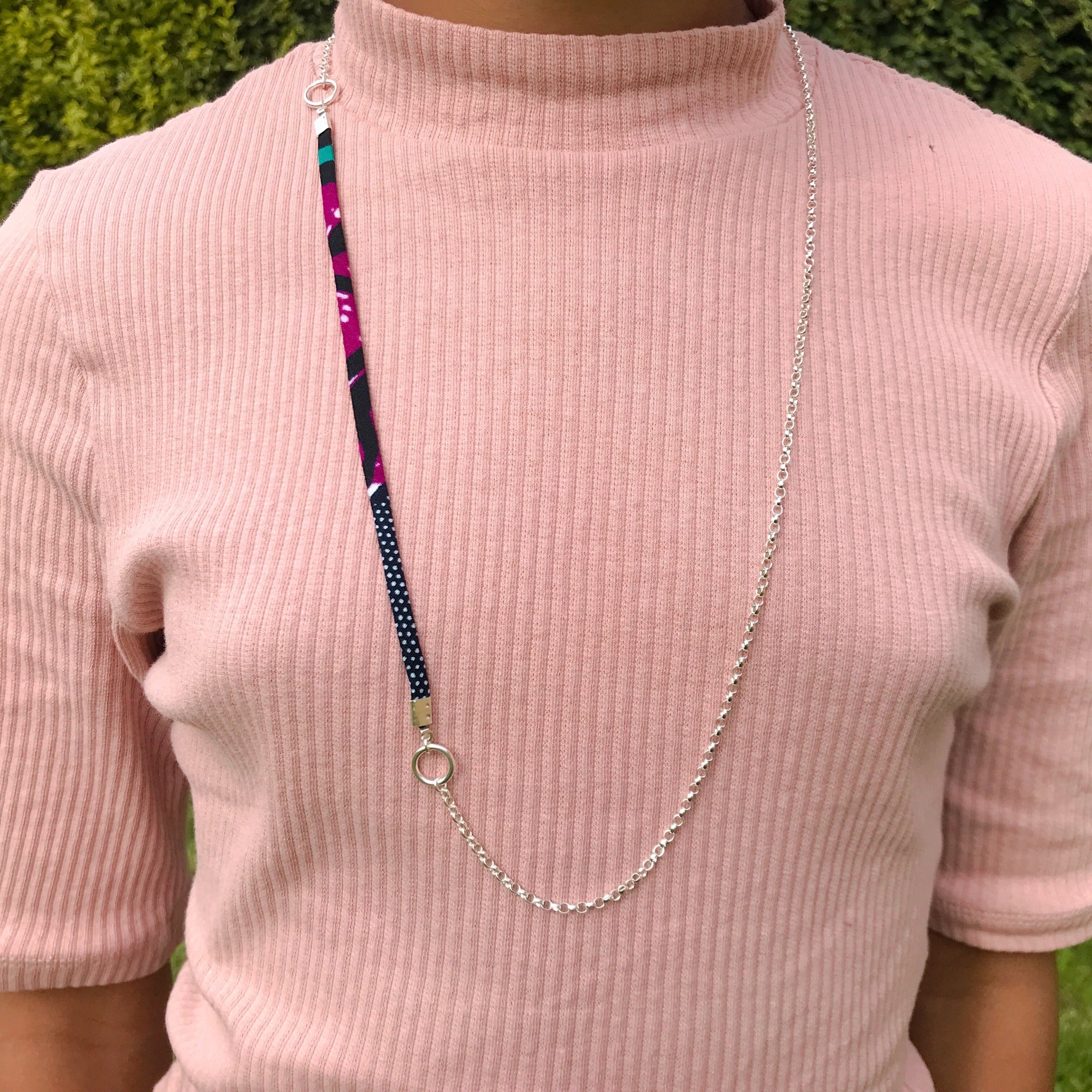 "Collier Ivy wax vert violet pois - sautoir argent 925 motif aléatoire"