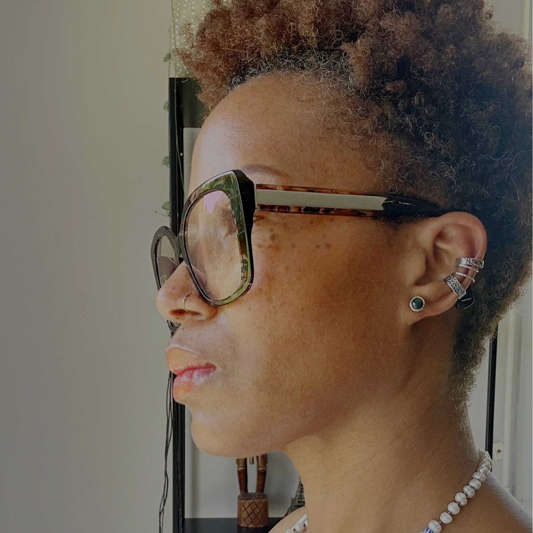 Earcuff Damilola argent 925 double anneau martelé en accumulation avec puces setis collection Keloïd EMIKemi
